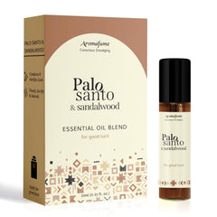 Aromafume Palo Santo & Sandalwood roll-on bottle close-up for on-the-go mood support.