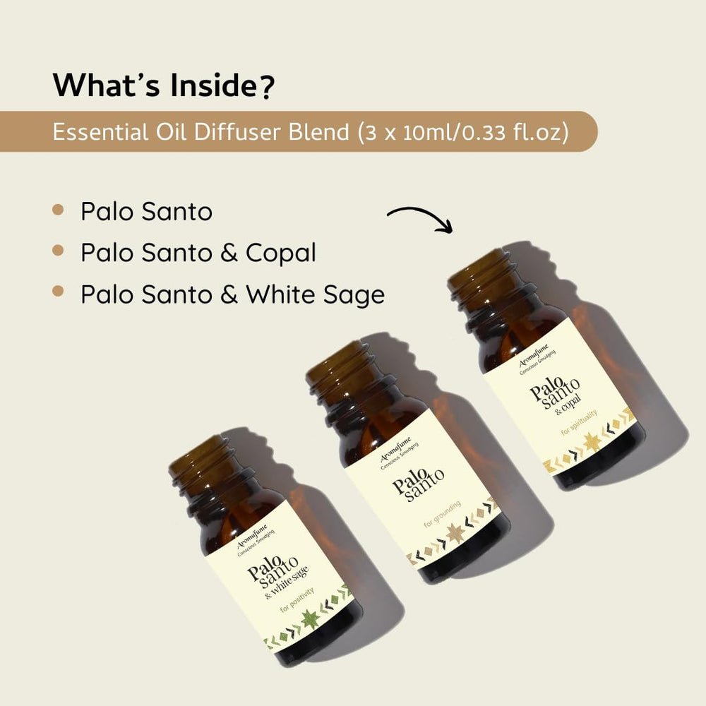 Aromafume Palo Santo & White Sage bottle blends cleansing scent for mindful spaces.
