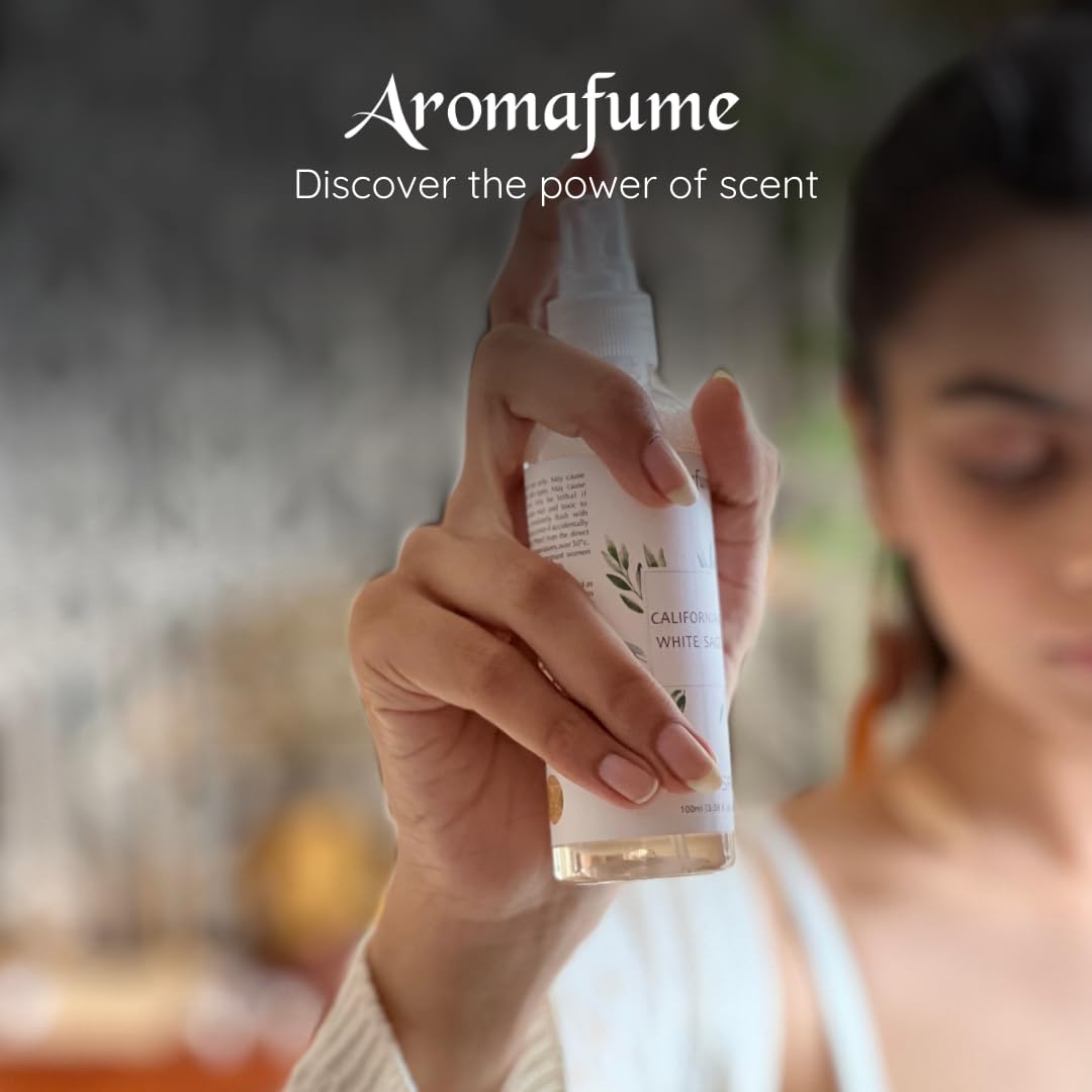 Aromafume smokeless spray demonstrates odor control without smoke in spaces.