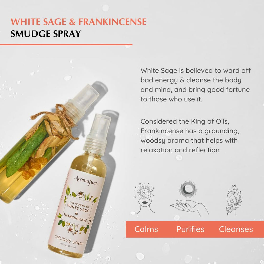 Aromafume smudge spray mist closeup highlights aroma and quick room refresh.