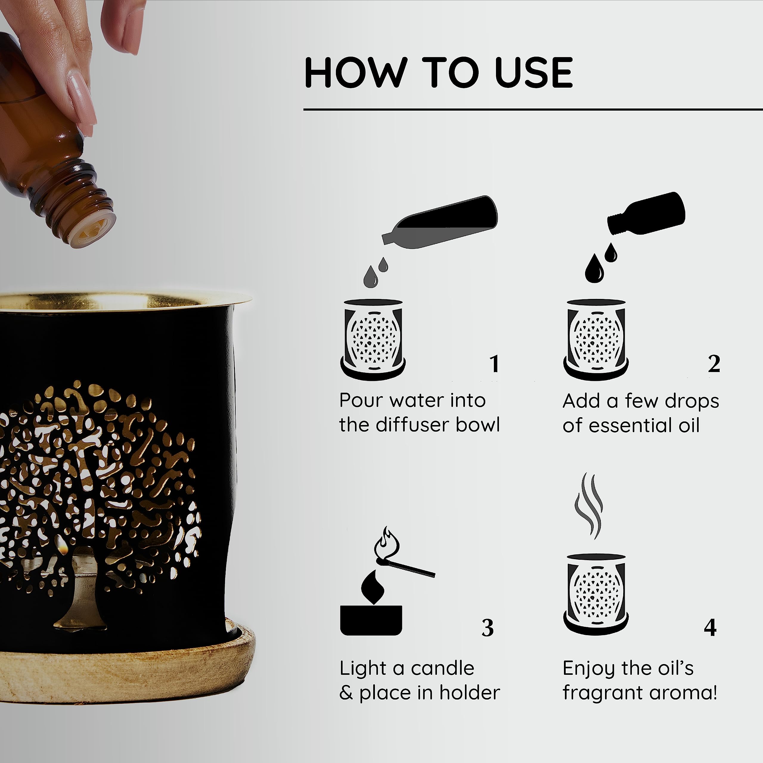 Aromafume tea light candle diffuser creates warm, inviting ambience.