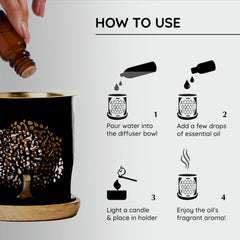 Aromafume tea light candle diffuser creates warm, inviting ambience.