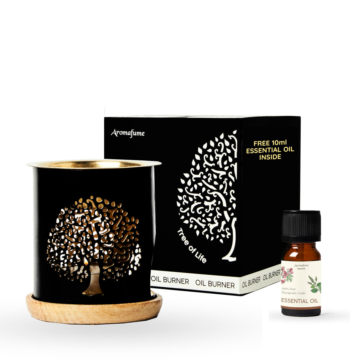 Aromafume Tree of Life burner with brass bowl for ambient home fragrance.