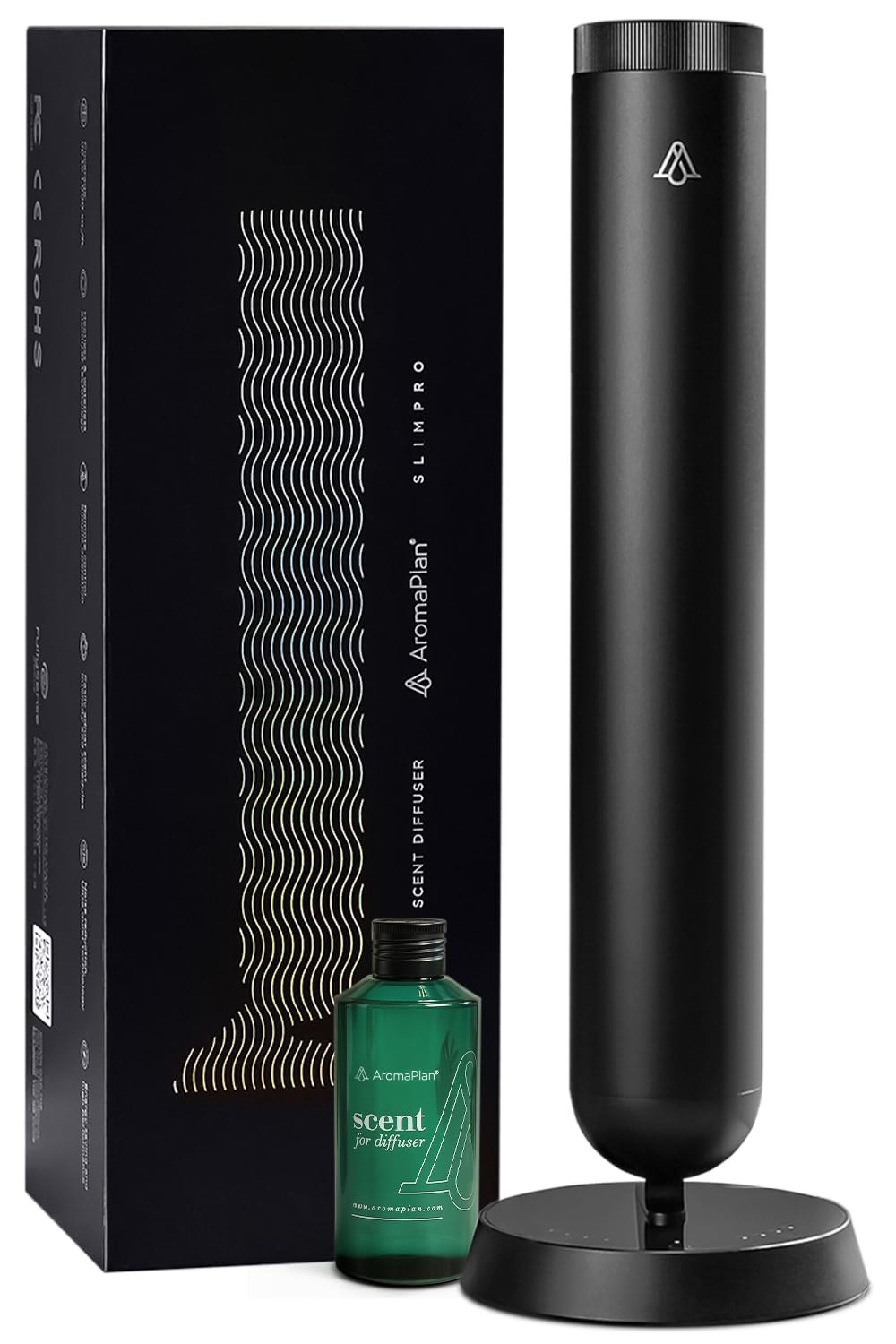 AROMAPLAN aluminum brushed black diffuser complements modern decor while delivering premium scent