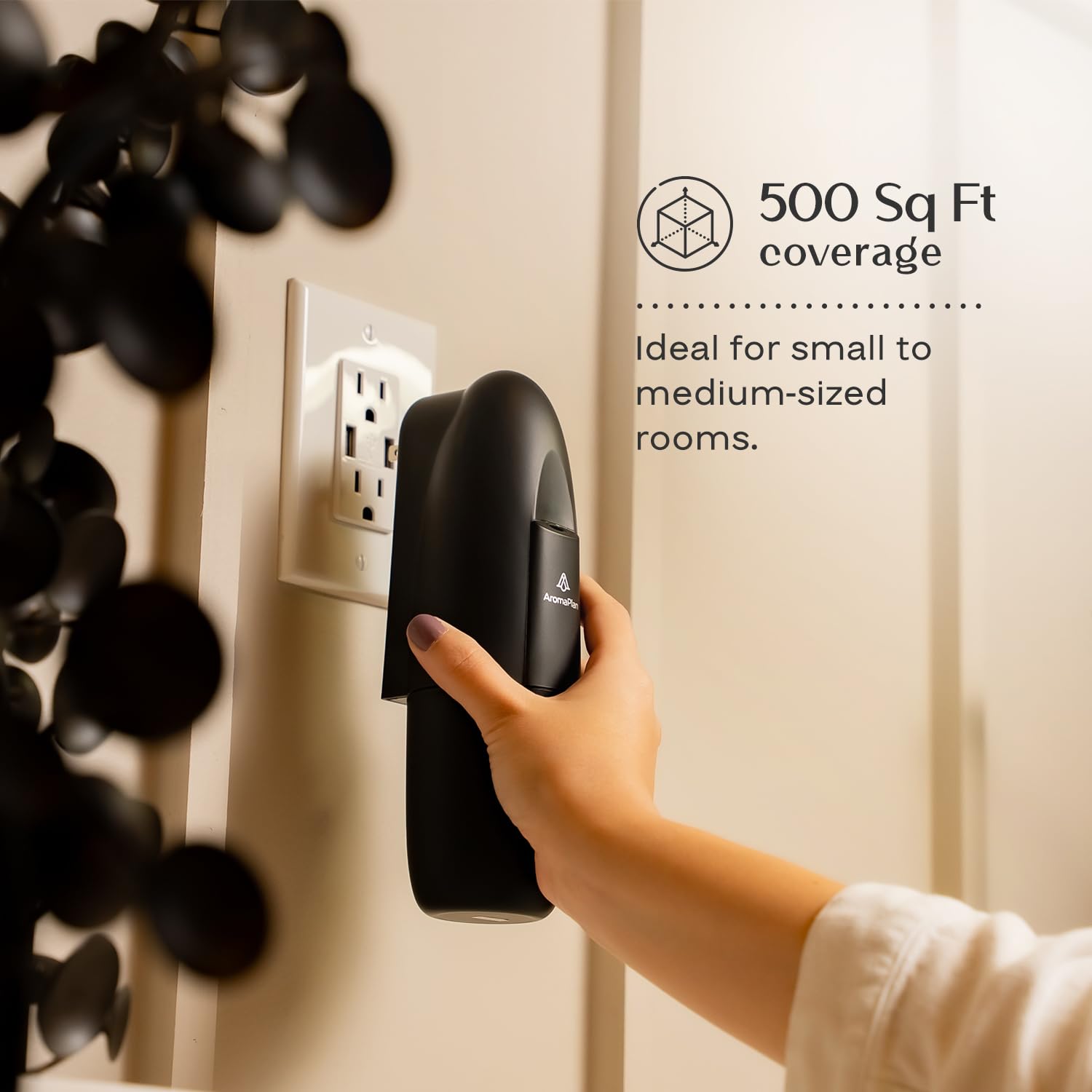 AROMAPLAN app control screen showing Bluetooth enabled fragrance management