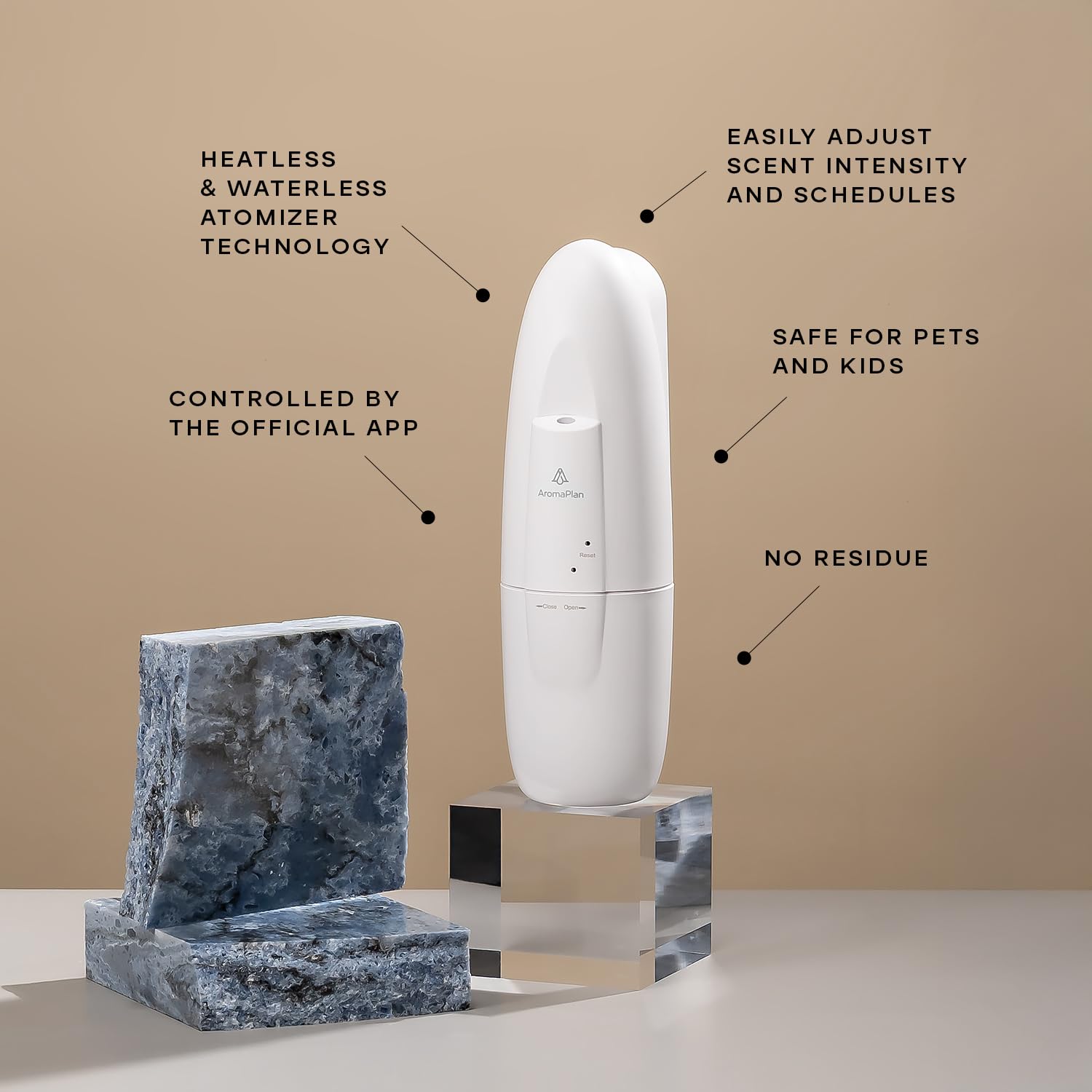 AROMAPLAN customizable fog intensity and schedules for daily routines