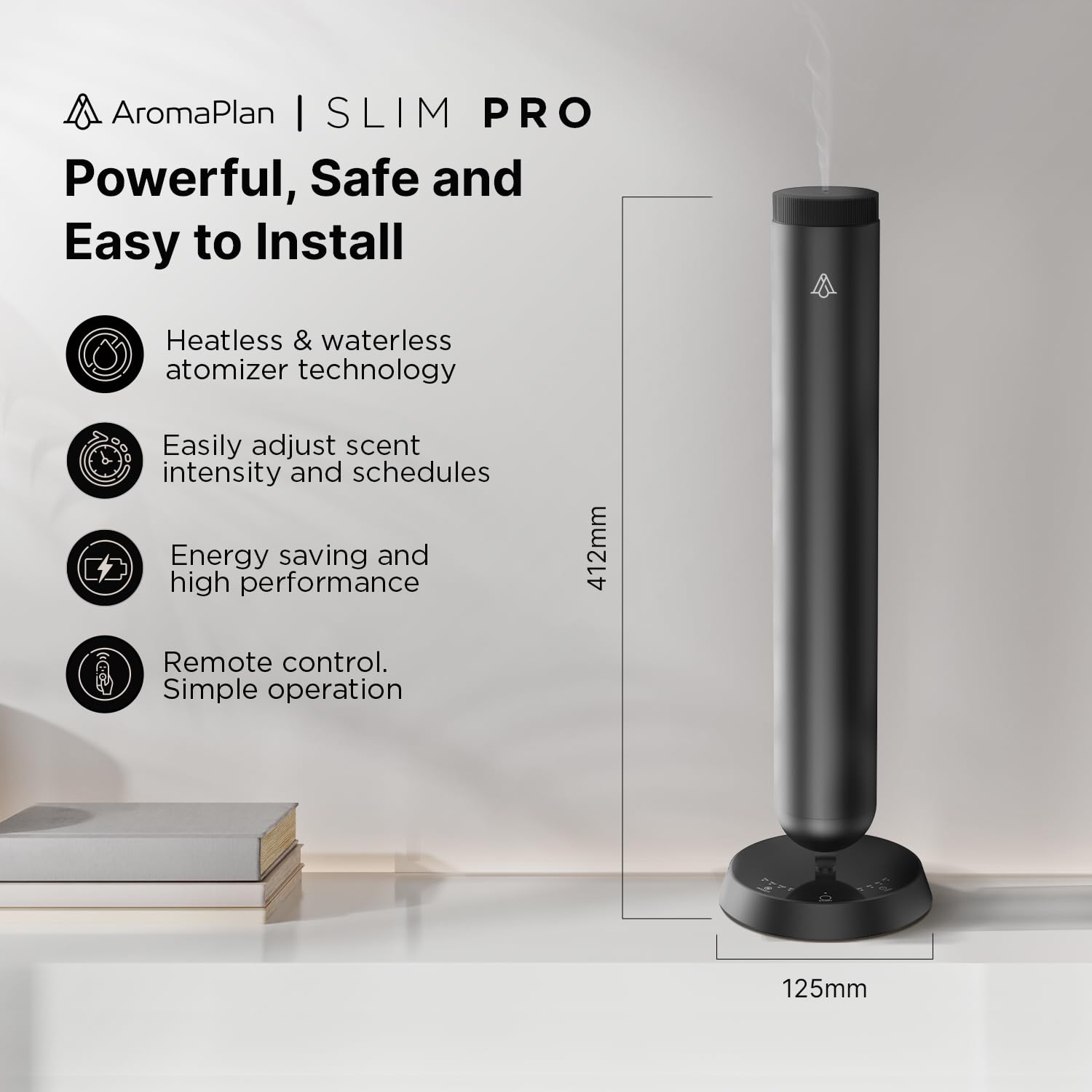 AROMAPLAN diffuser intensity and timer settings tailor scent levels to spaces