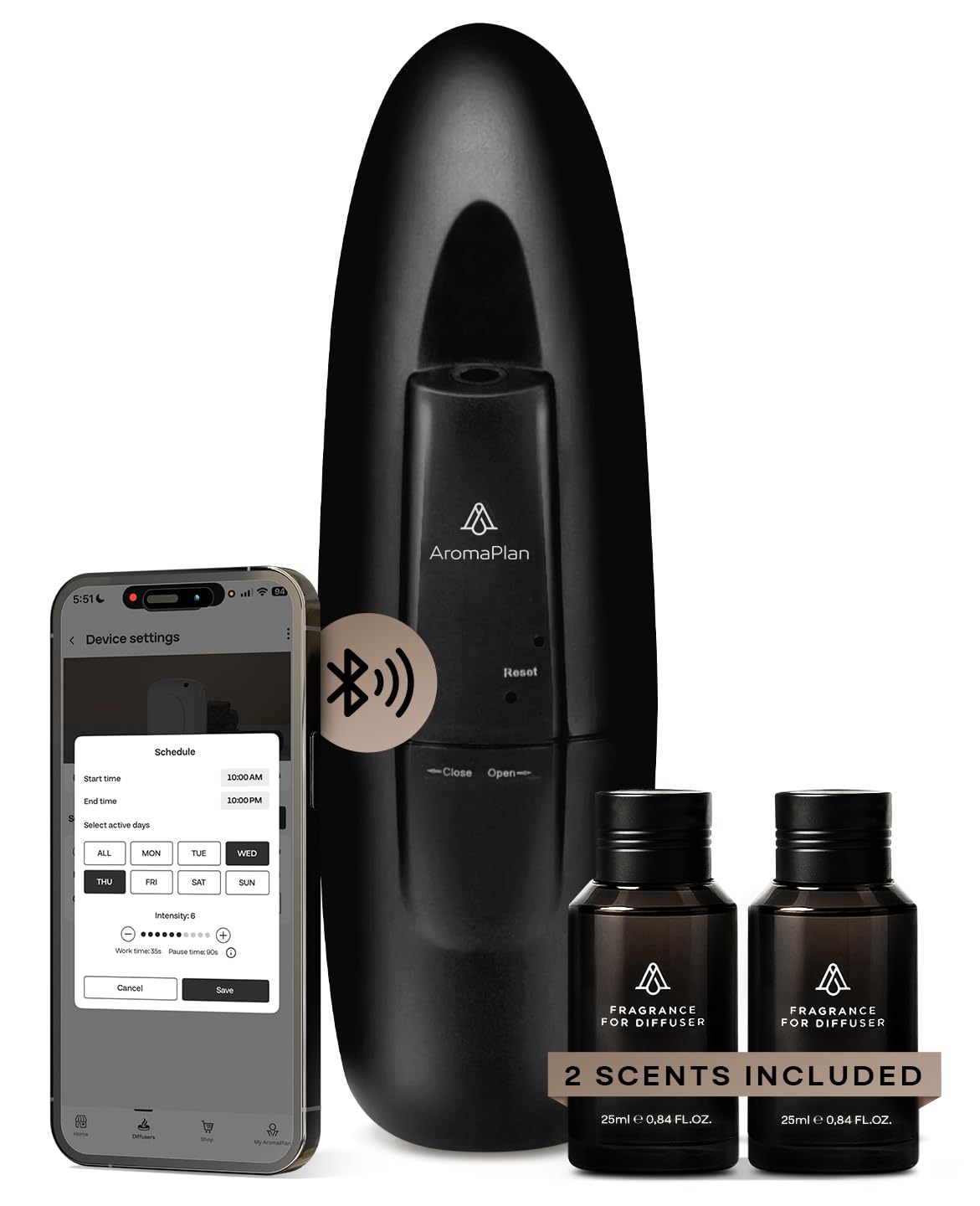 AROMAPLAN plug-in diffuser in black for a sleek, discreet scenting solution.