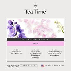AROMAPLAN Tea Time label closeup reveals premium USA-made formula