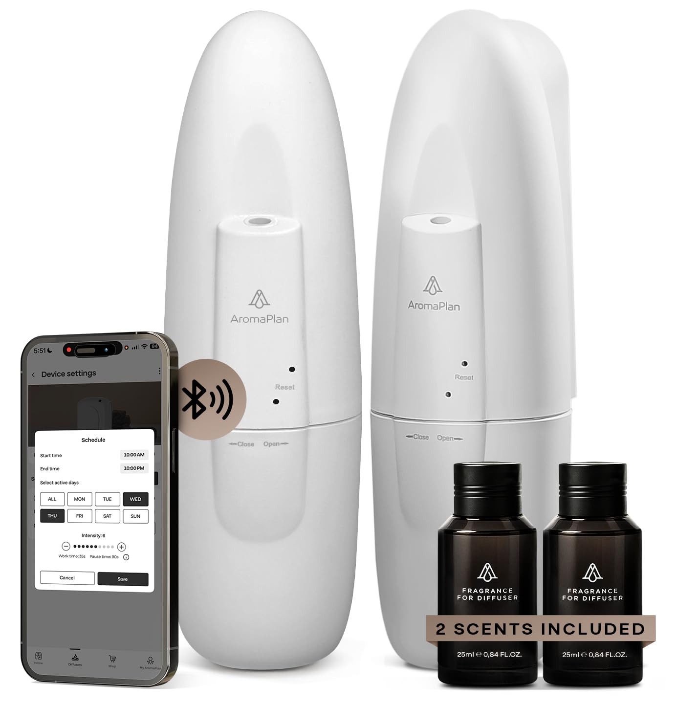 AROMAPLAN two-pack plug-in diffusers with Dubai and 24 Knights scent for expansive space fragrance