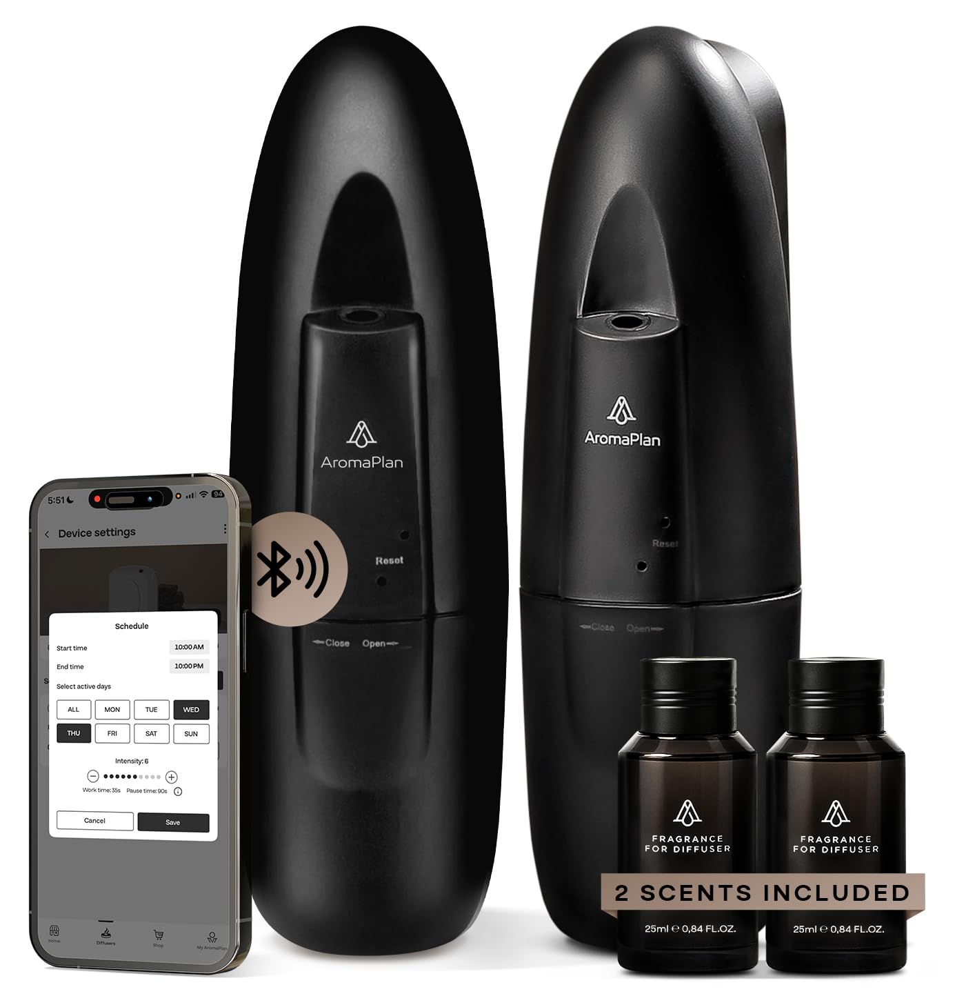 AROMAPLAN waterless diffuser with two devices for wide space coverage up to 1000 sq ft