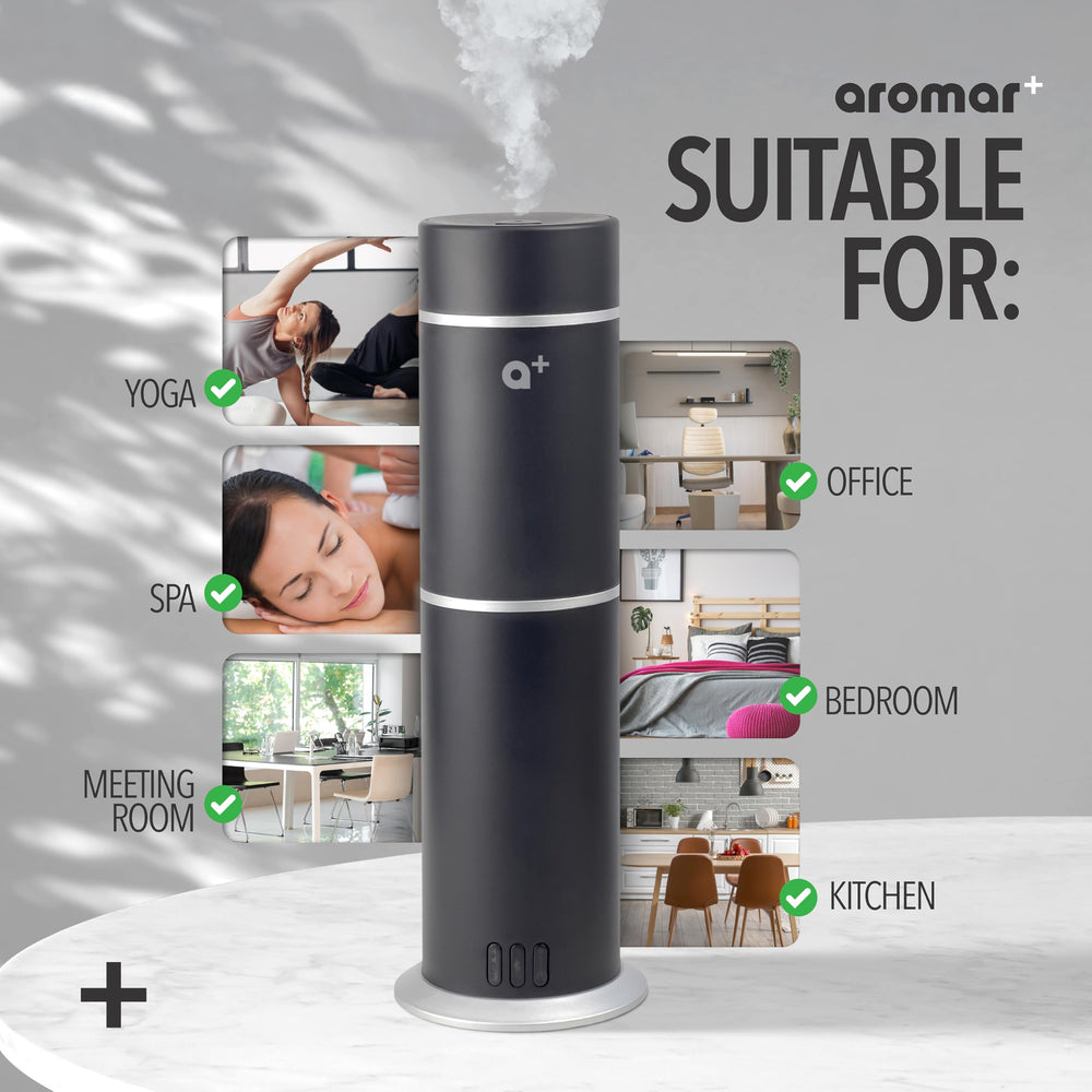 Aromar diffuser on an office desk enhancing focus with fragrance.