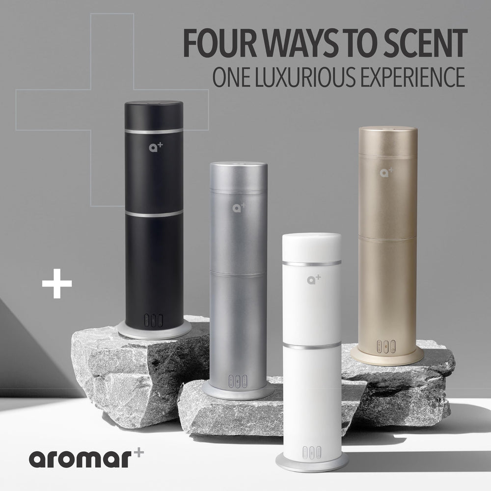 Close-up of Aromar diffuser performing quietly with a sleek design.