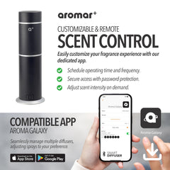 Aromar diffuser app control interface adjusting scent intensity.