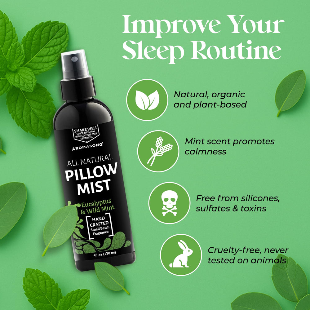 Aromasong pillow spray on a pillow ready for restful sleep.