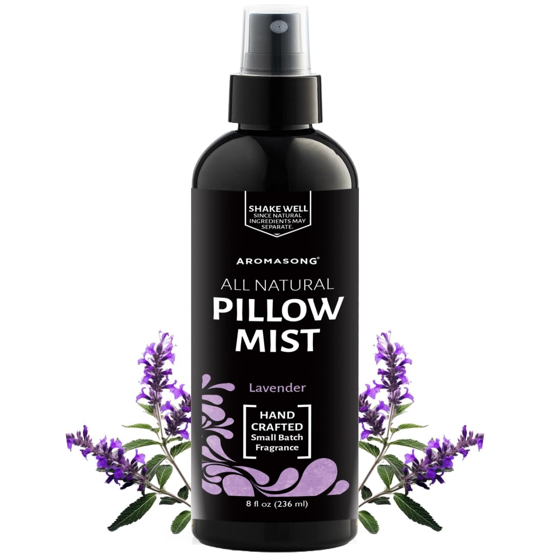 Aromasong lavender pillow spray bottle ready for calming bedtime rituals.