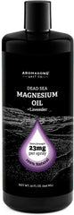 Aromasong Magnesium Spray Lavender bottle pouring for quick relief and calm