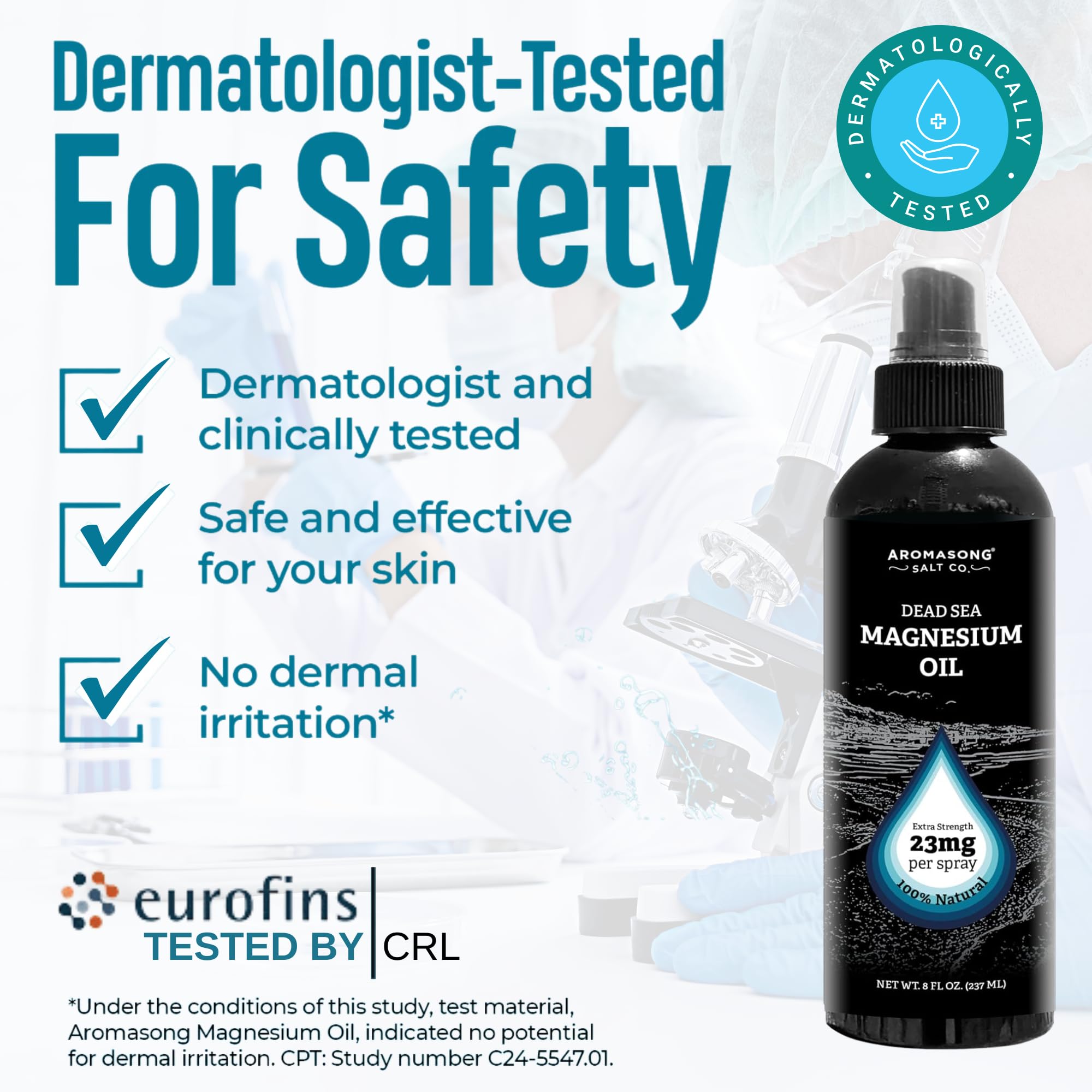 Aromasong Magnesium Spray nozzle applying to skin for fast absorption