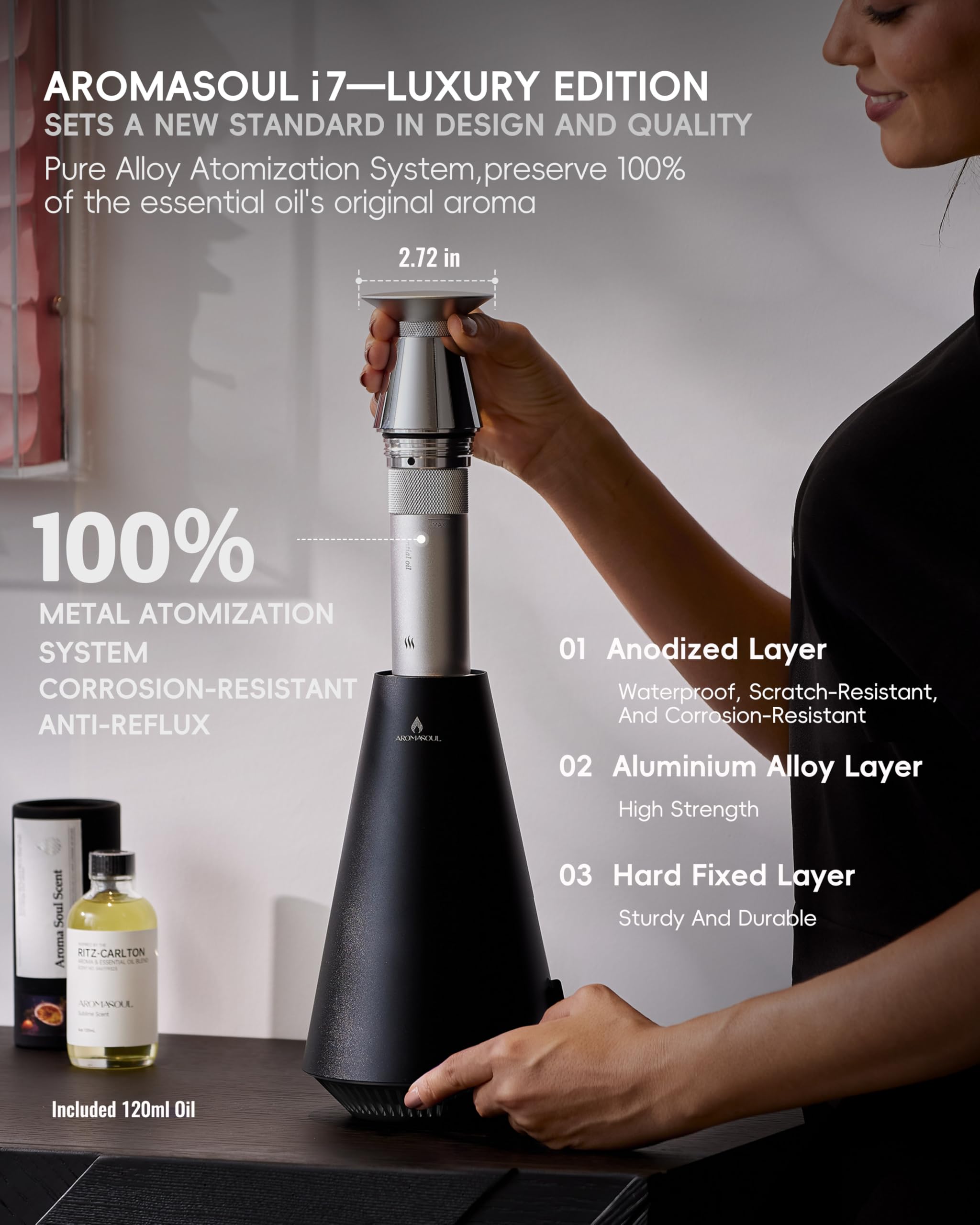 AROMASOUL diffuser mood light on enhances home ambiance.