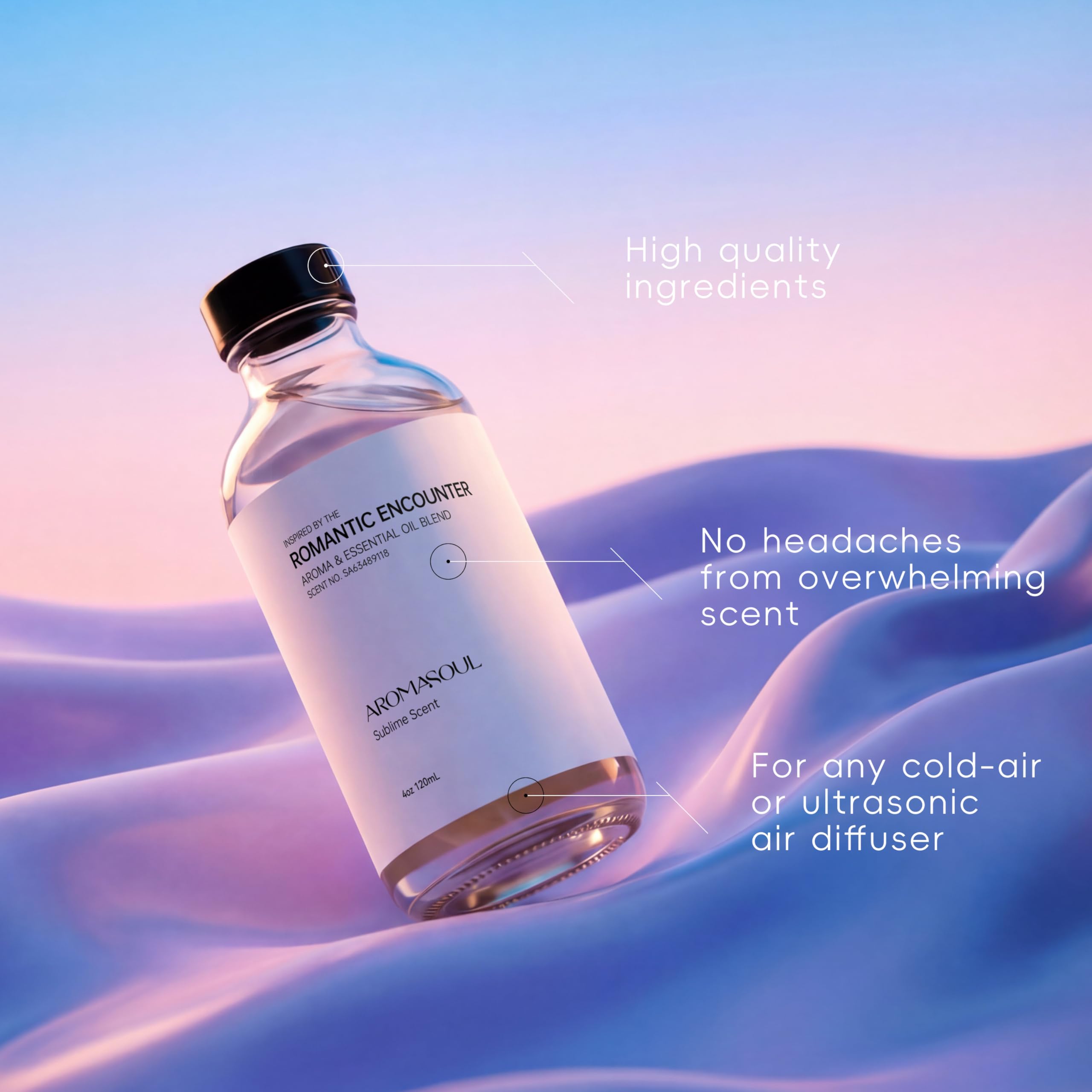 AROMASOUL heart notes with freesia and cilantro for twilight mood.