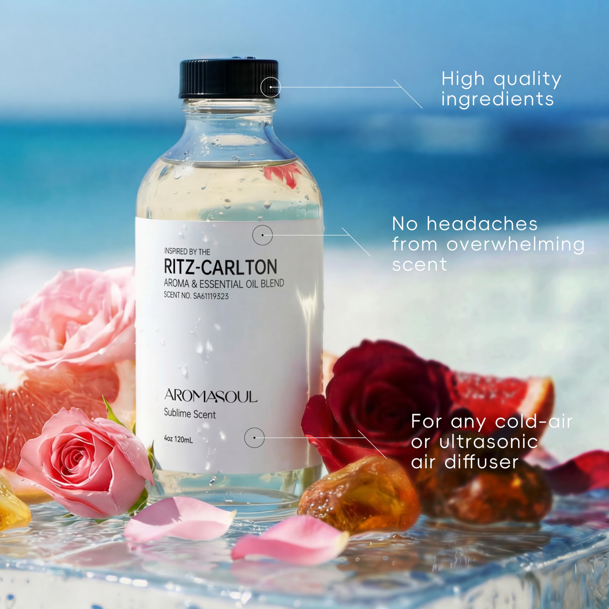 AROMASOUL peach citrus notes close-up highlighting bright aroma