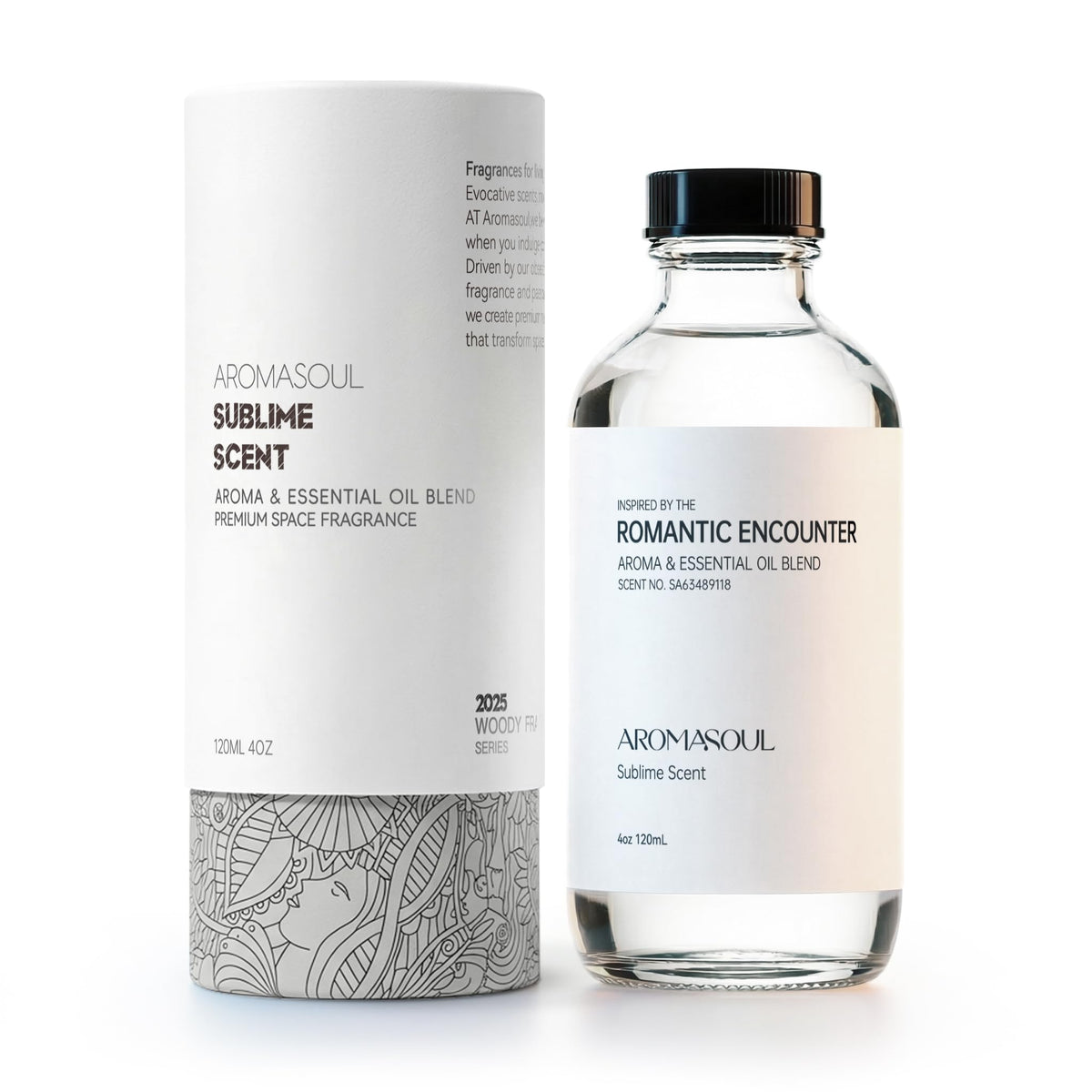AROMASOUL Romantic Encounter top notes bottle enhances inviting ambience.