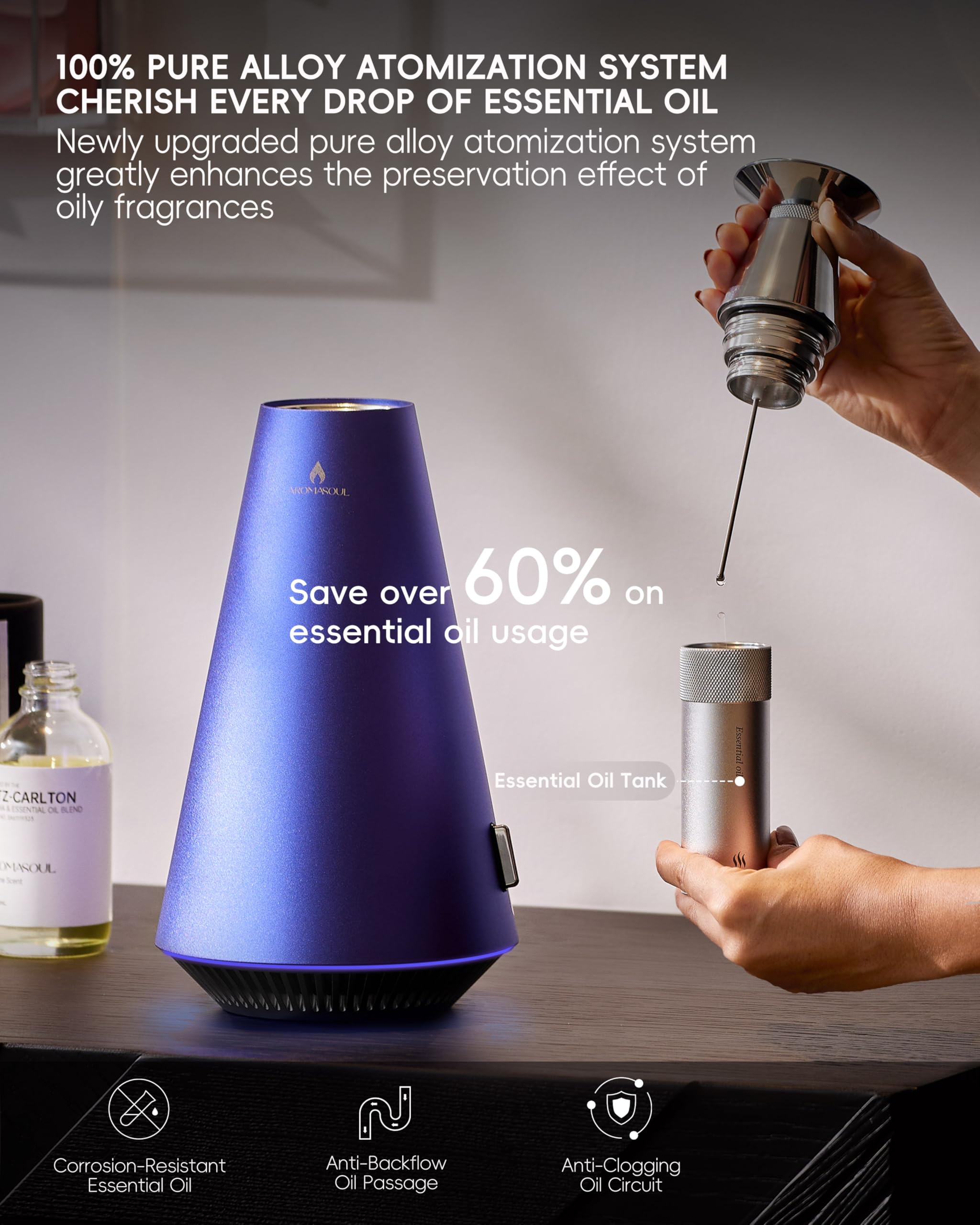 AROMASOUL Waterless Diffuser with 10000mAh battery for long-lasting use