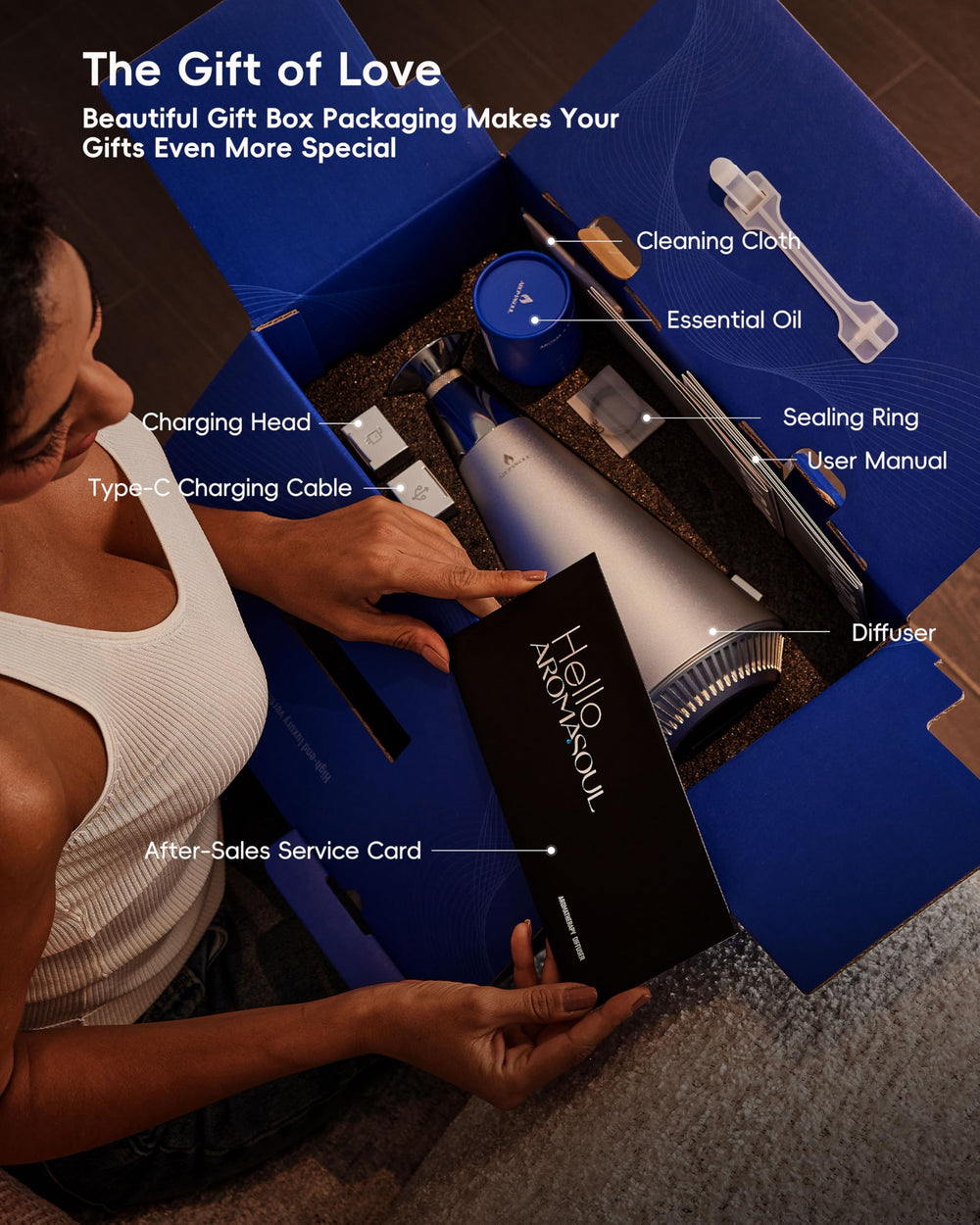 AROMASOUL in-room setup shows elegant silver design
