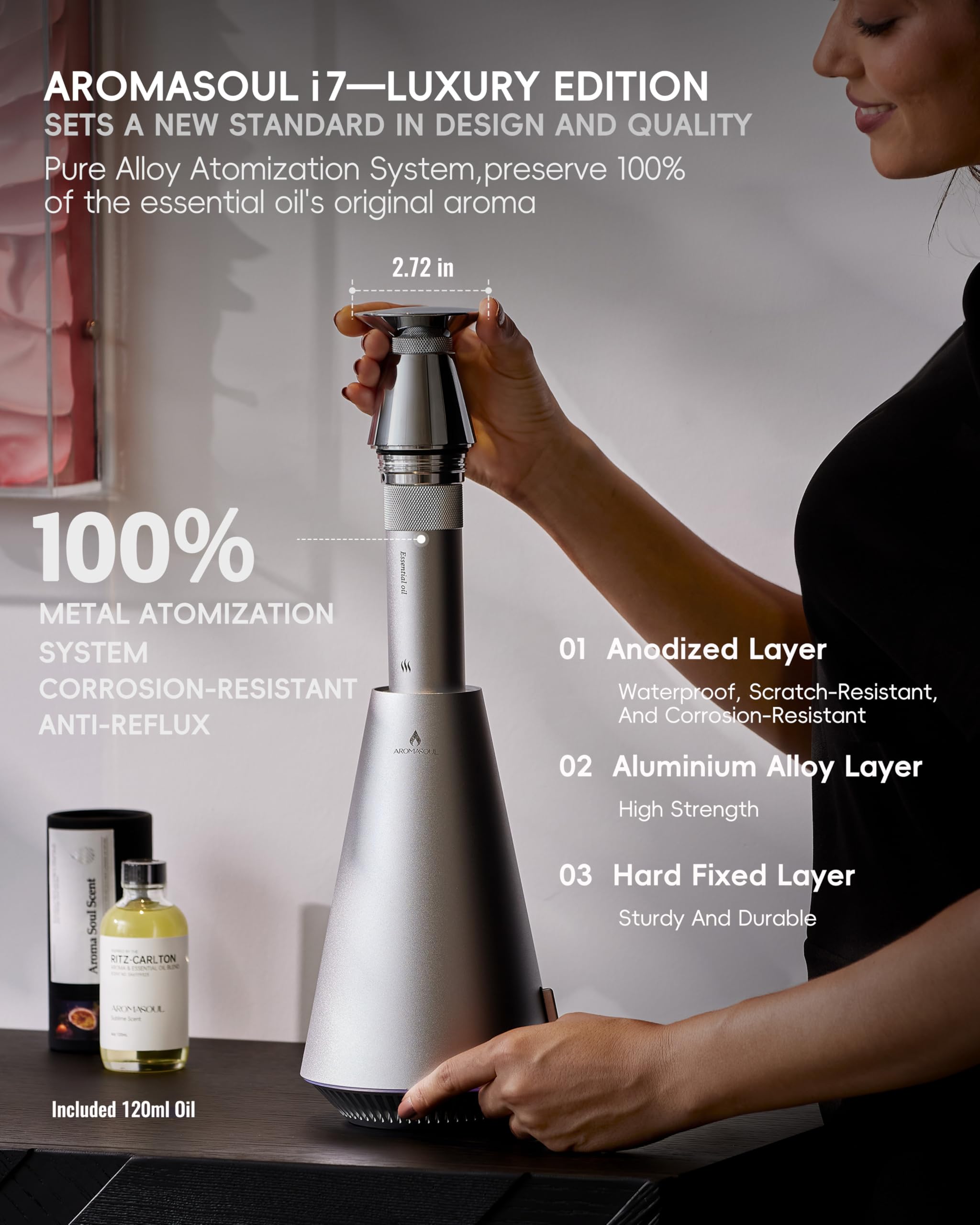 AROMASOUL rechargeable diffuser battery enables long wireless use