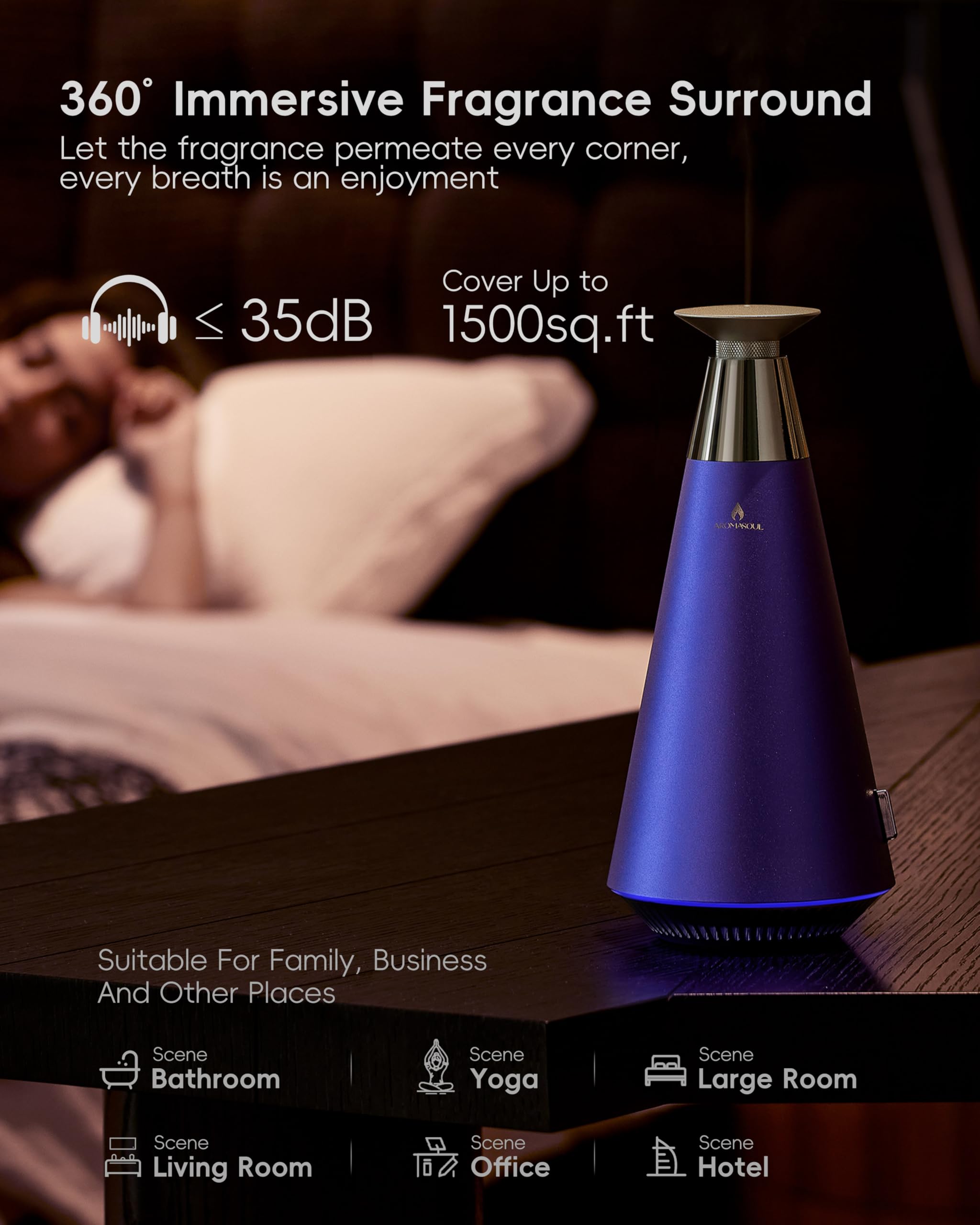 AROMASOUL Waterless Diffuser quiet booster pump for near-silent diffusion