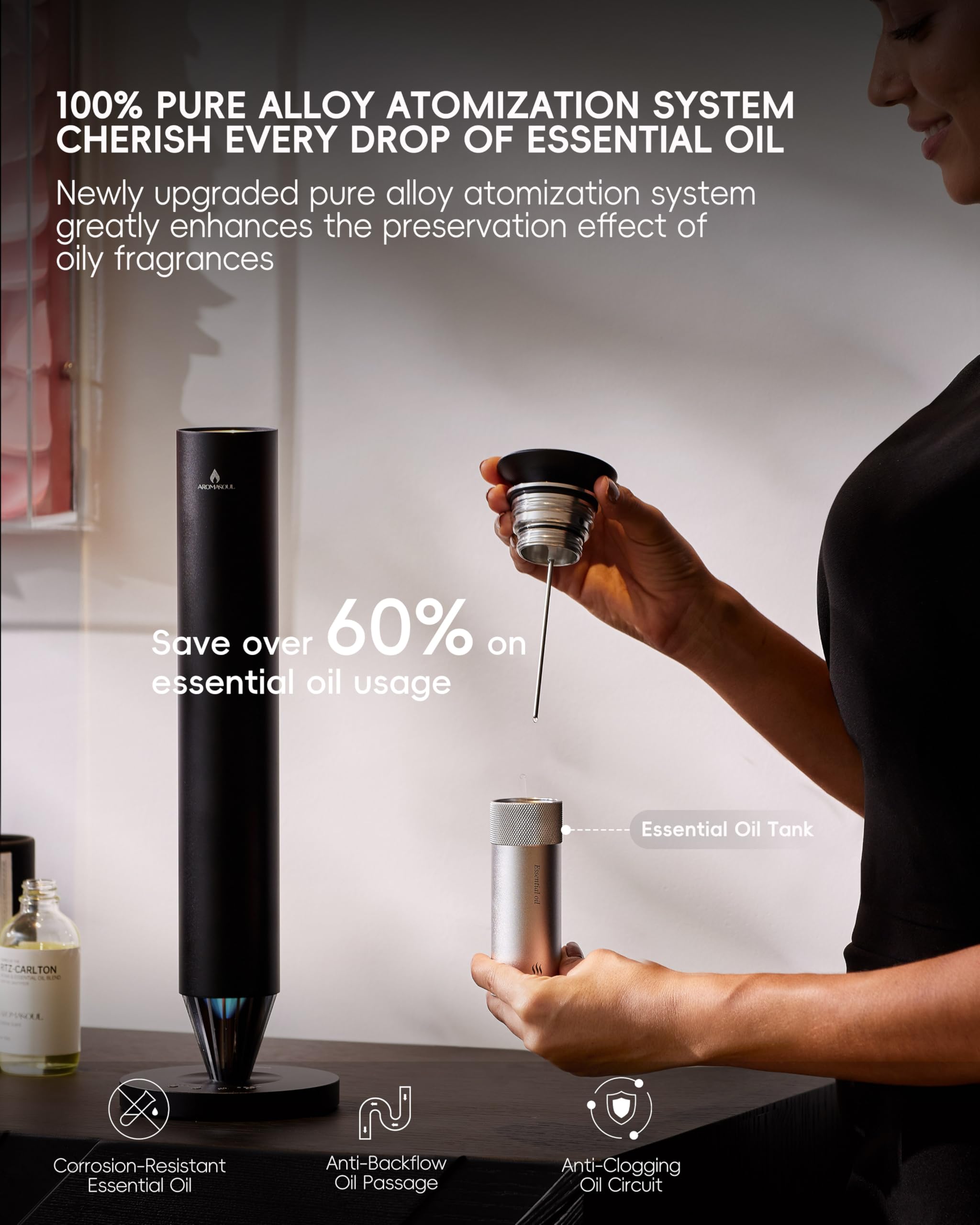 AROMASOUL waterless diffusion process detail, clean operation with no residue