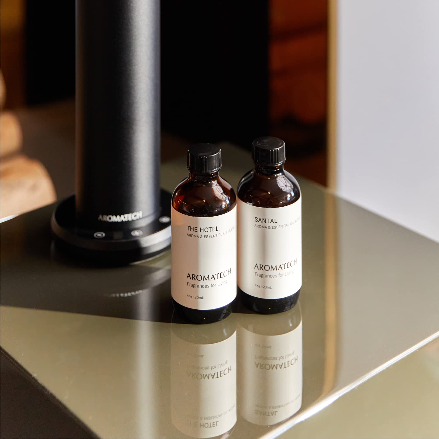 AromaTech oil blend label emphasizes pure ingredients and fragrance depth