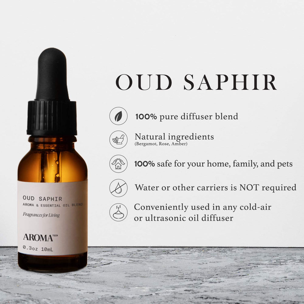 AromaTech Oud Saphir ultrasonic diffuser disperses the rich scent across a room