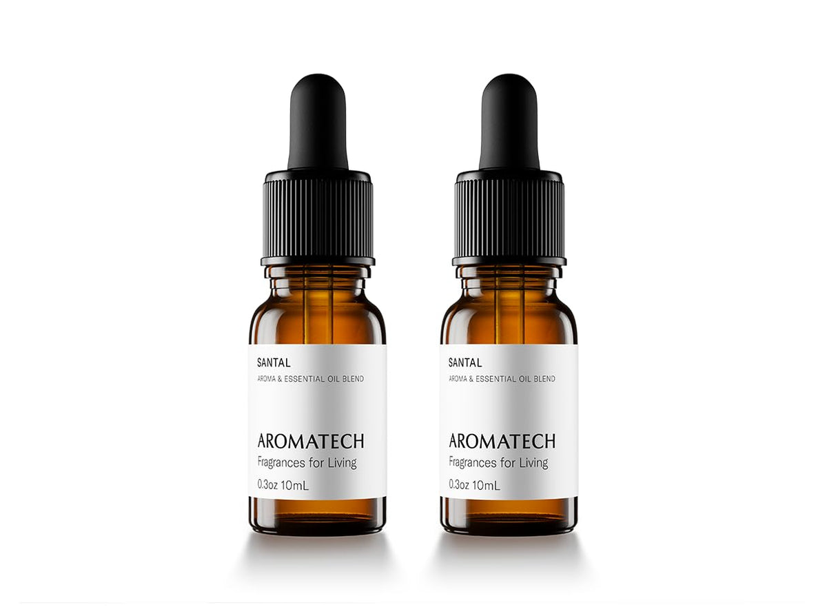 AromaTech Santal fragrance oil bottle for diffusers, enhancing warm ambiance and mood.