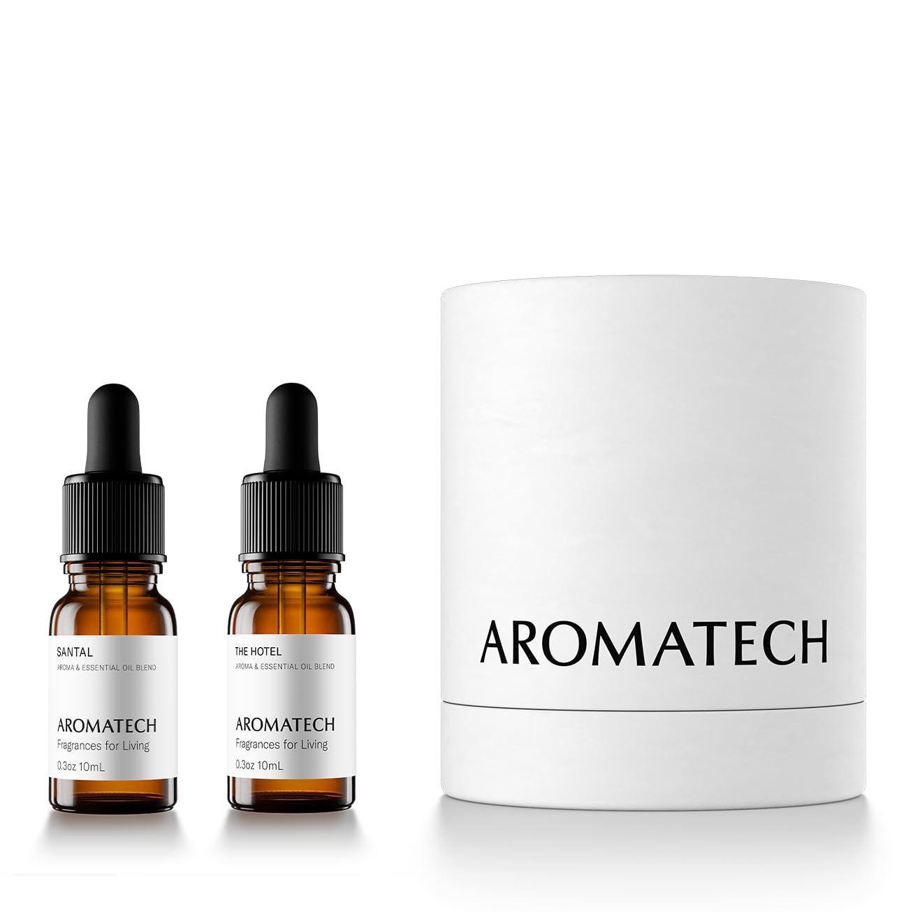 AromaTech Santal & Papyrus bottle close-up showing warm inviting fragrance.