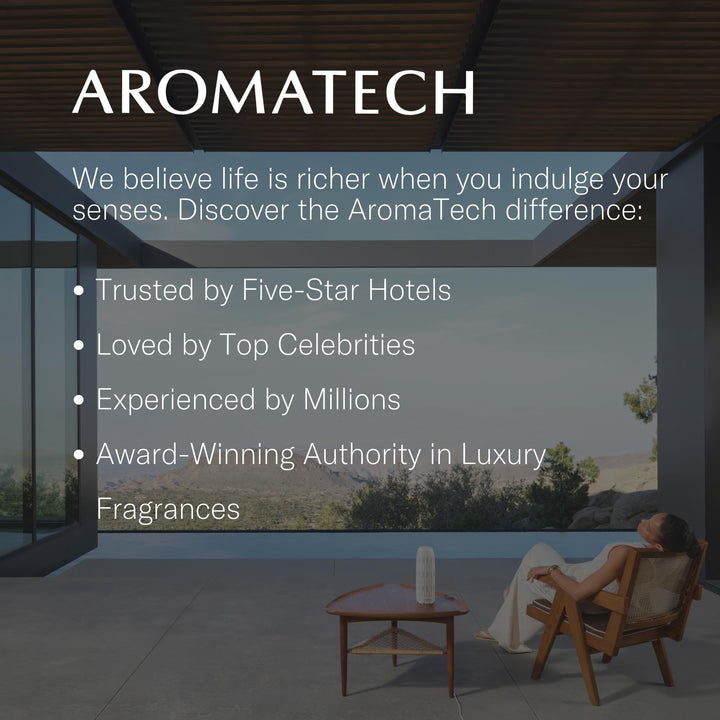 Close-up of Aromatech White Tea & Thyme label highlighting premium blend