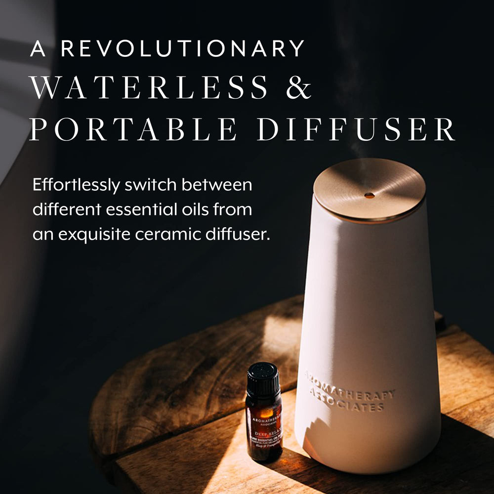 Aromatherapy Associates Deep Relax oil bottle prepared for soothing bedtime rituals.