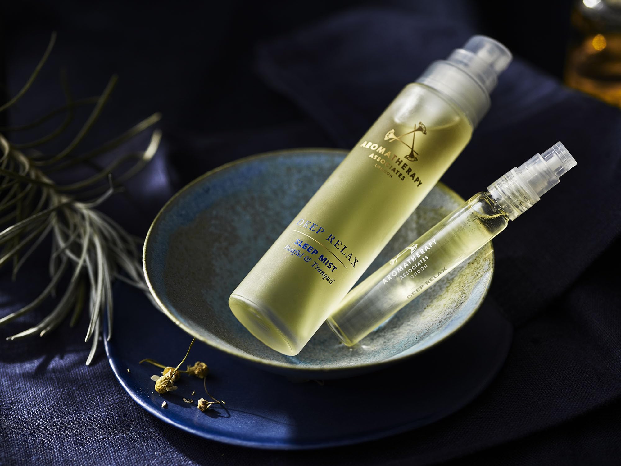 Aromatherapy Associates Deep Relax Sleep Mist packaging communicates luxury.