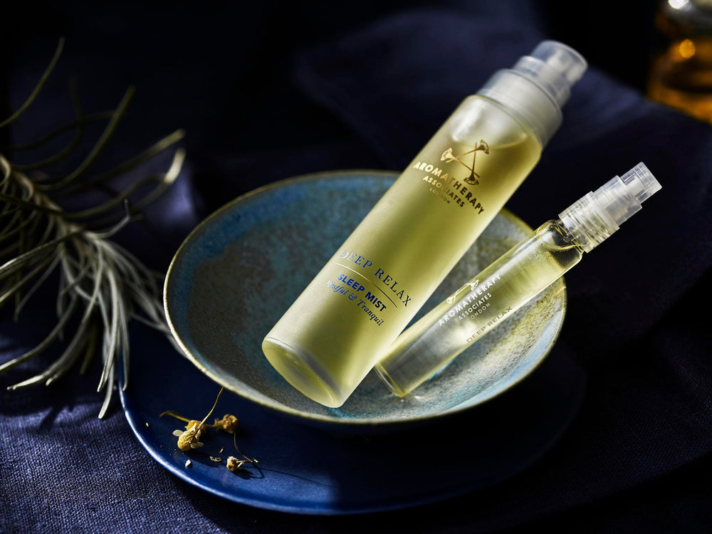 Aromatherapy Associates Deep Relax Sleep Mist packaging communicates luxury.