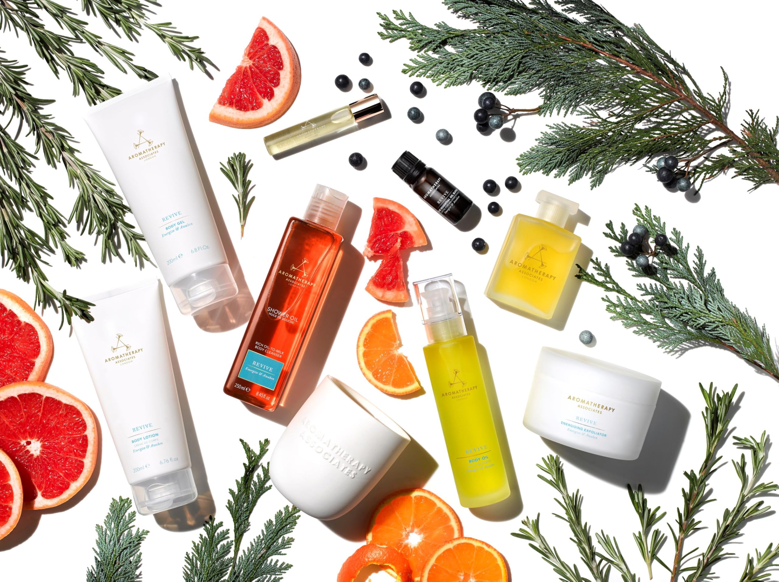 Aromatherapy Associates Revive bottle highlights grapefruit for a bright mood lift.