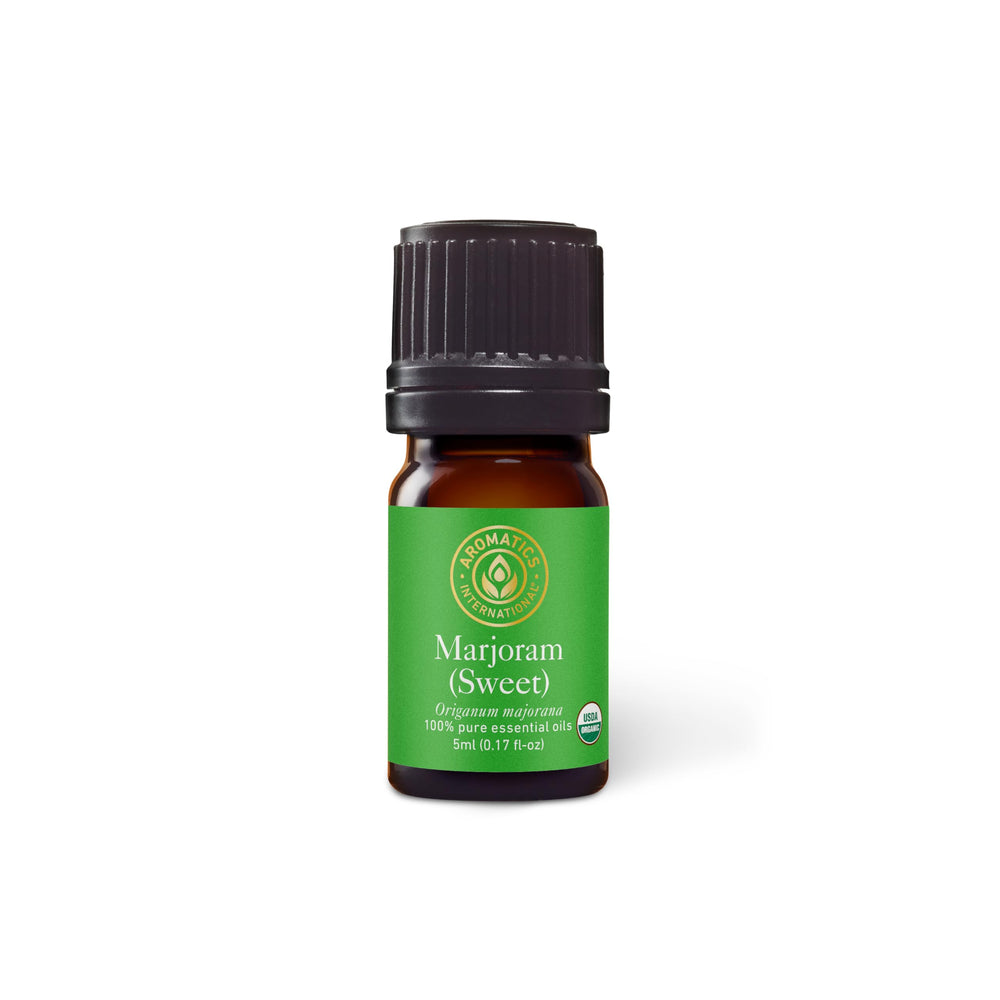 Aromatics International Marjoram Sweet essential oil bottle for diffuser use and calming ambience.
