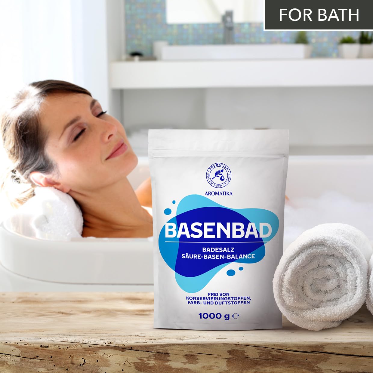 AROMATIKA Alkaline Bath softening rough patches on the skin.