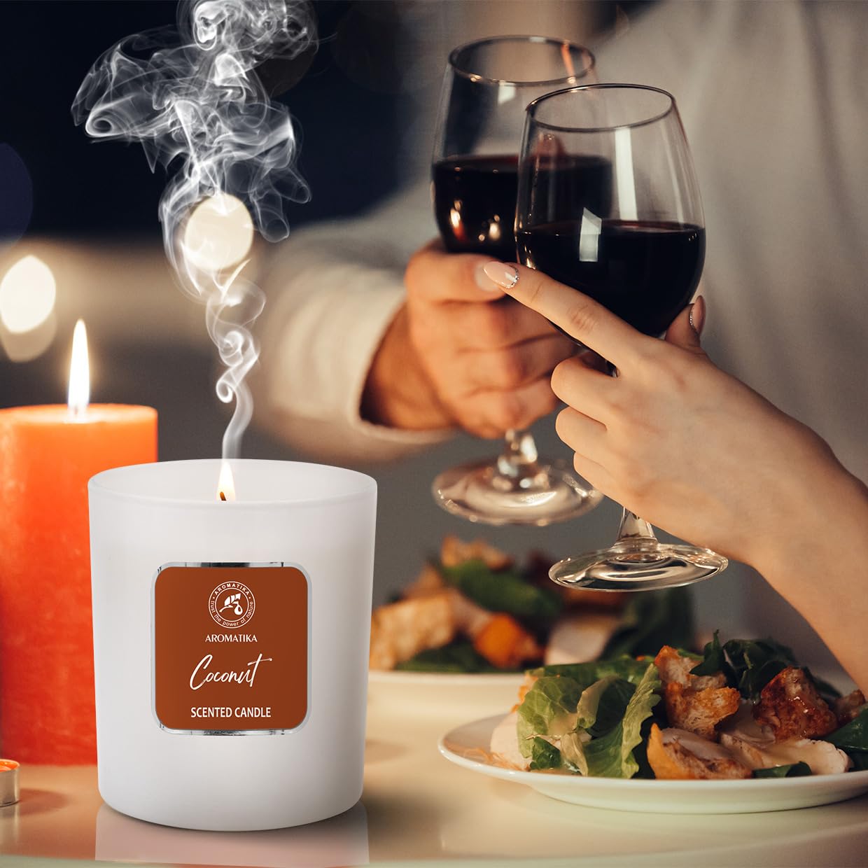 AROMATIKA candle on a coffee table for relaxing moments