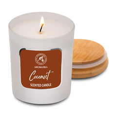 AROMATIKA candle wick close-up showing steady flame
