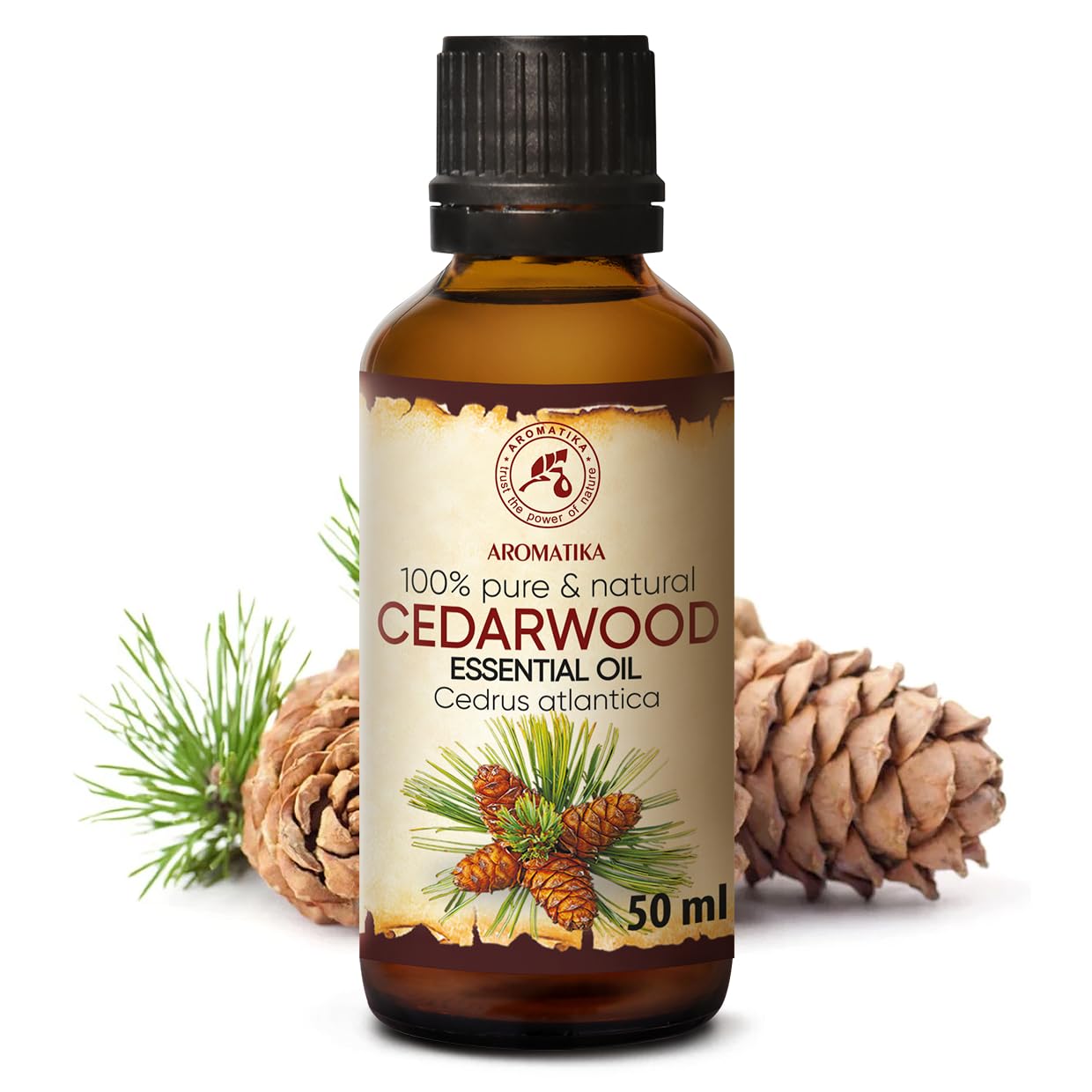 AROMATIKA cedarwood oil in diffuser setup for relaxation and focus.