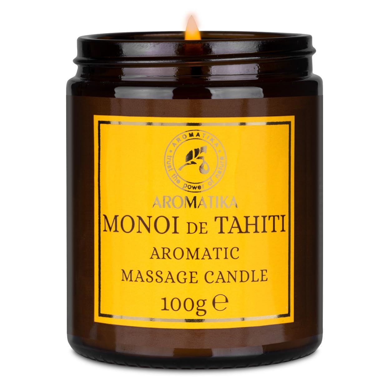 AROMATIKA Monoi Tahiti candle melts into silky oil for skin nourishment.