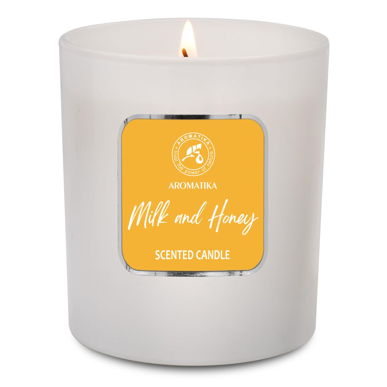 Gift-ready packaging for Aromatika Milk & Honey candle.