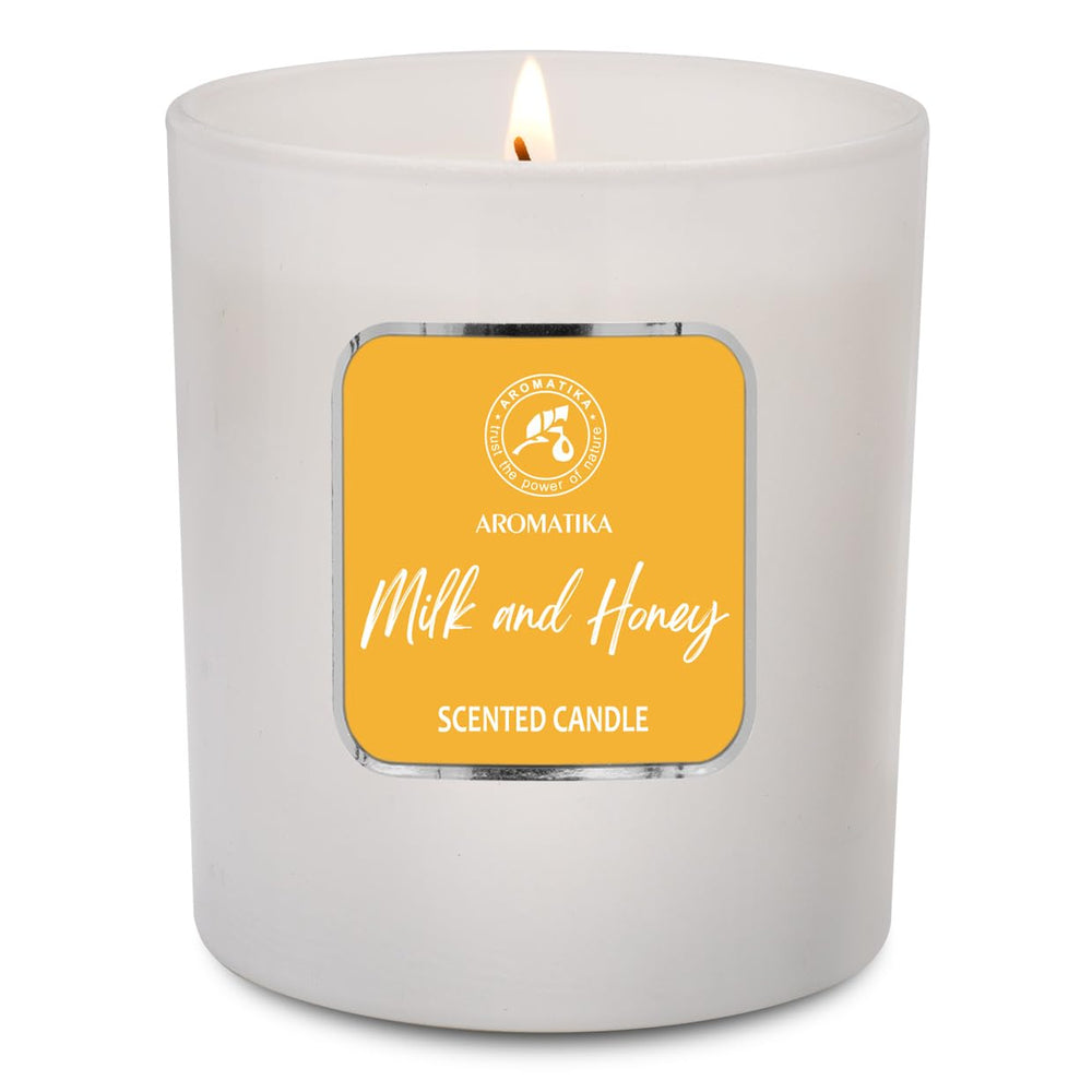 Gift-ready packaging for Aromatika Milk & Honey candle.