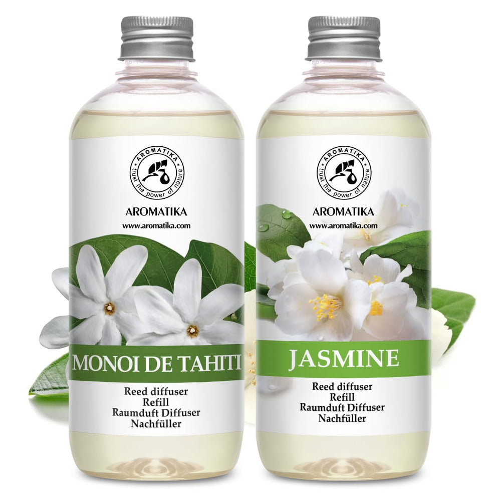 AROMATIKA Monoi Tahiti Jasmine refill bottle shown for home fragrance.