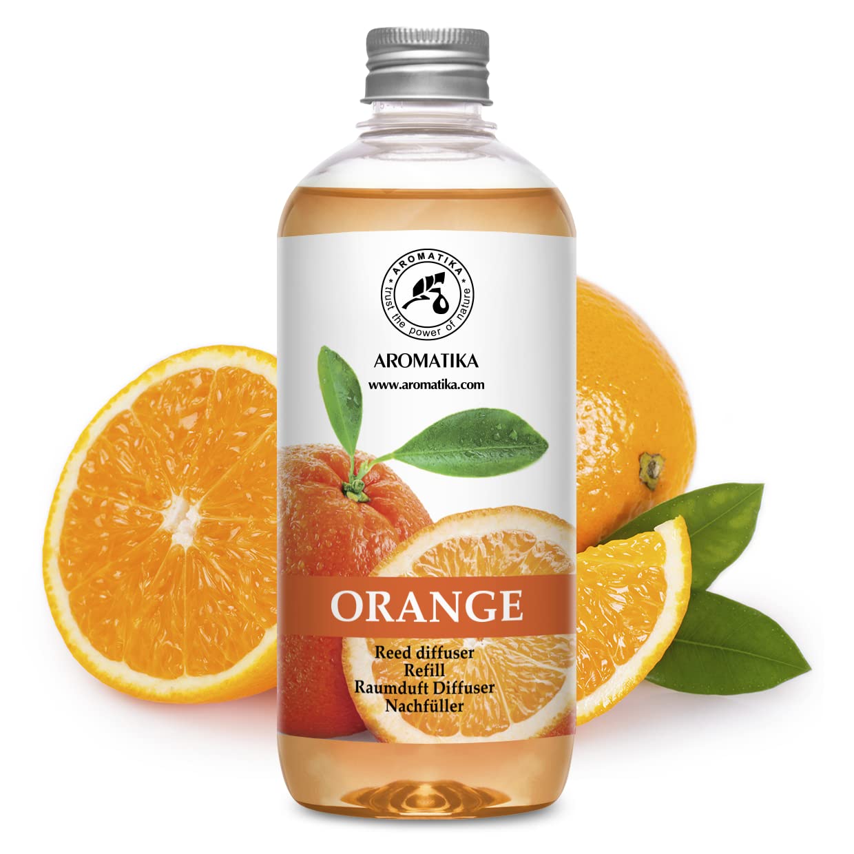 AROMATIKA orange diffuser refill 500ml bottle for vibrant citrus scent in any room